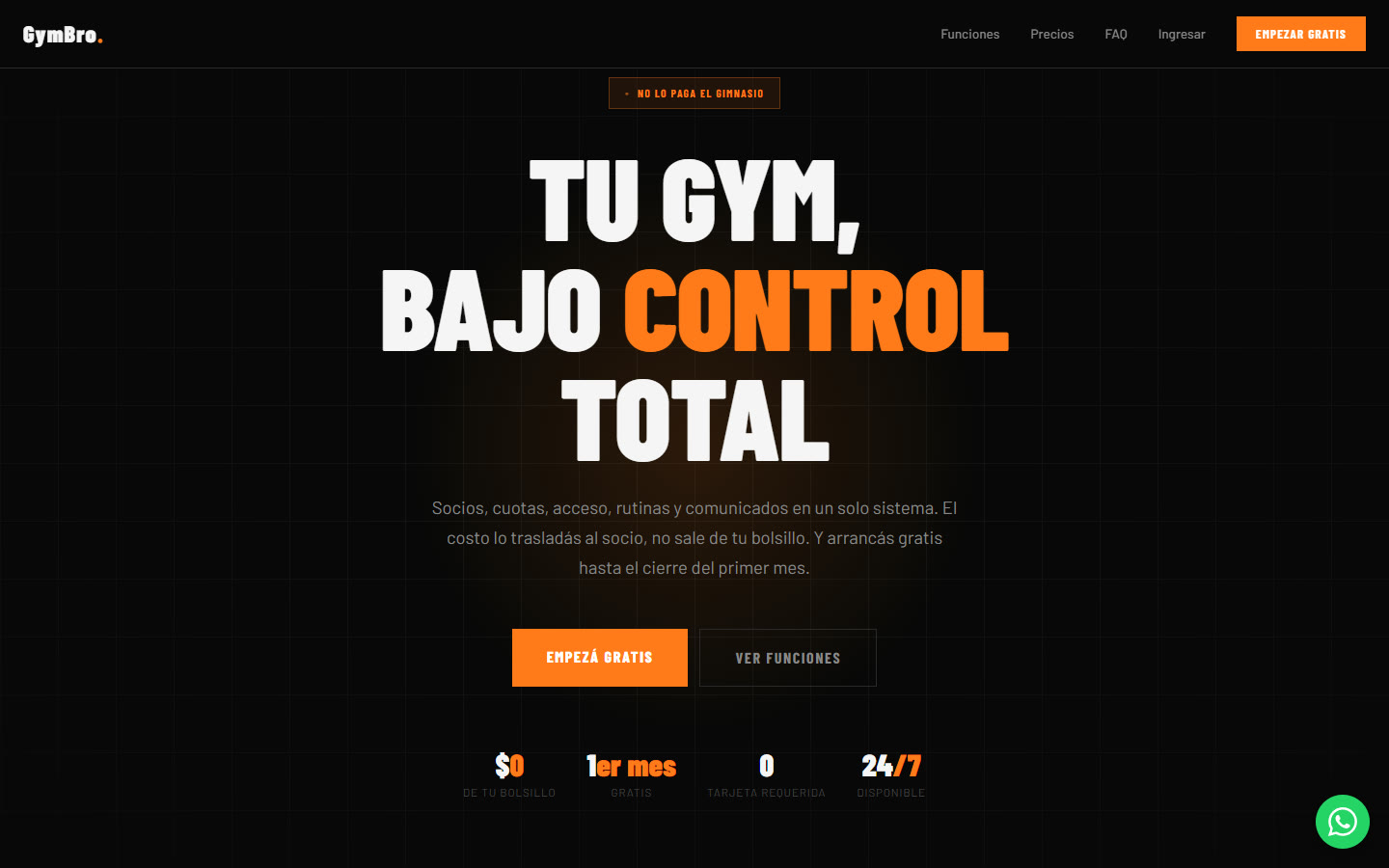 Portada de la web de GymBro: «Tu gym, bajo control total».